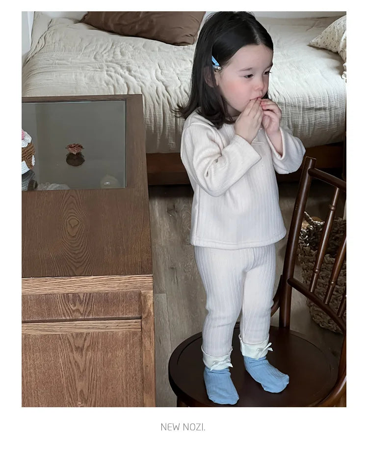 2025 Winter Nieuwe Baby Dikke Warme Kledingset Meisjes Strik Fleece Bottoming Shirts + Leggings 2 Stuks Pak Peuter Plus Fluwelen Kleding