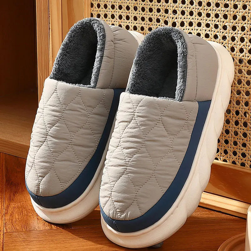 Unisex Plush Winter Slippers Outdoor and Indoor Warm Waterproof Cotton Shoes With Anti-Skid Thick Sole Home Slides For Men & Women