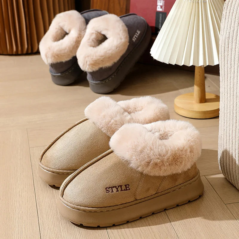 Women's Winter Warm Fuzzy Platform Slippers Suitable As Leisure Indoor and Outdoor Slides Slip On Cosy Fluffy Ladies' Snow Boots