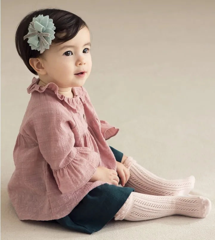 Baby Girl Knitted Mesh Socks Knee High Tube Toddler Girls Solid Socks Summer Thin Cotton Infant Kids Long Tube Socking 0-2 Years
