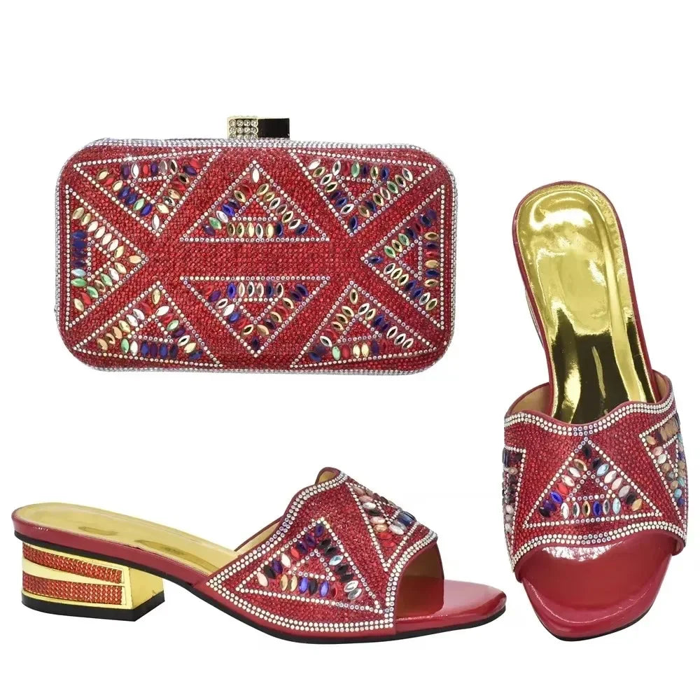 Italian Shoe and Bag Set 2025 Nigerian Women Party Shoes and Bag Set Decorated with Rhinestone Plus Size Shoes Luxury