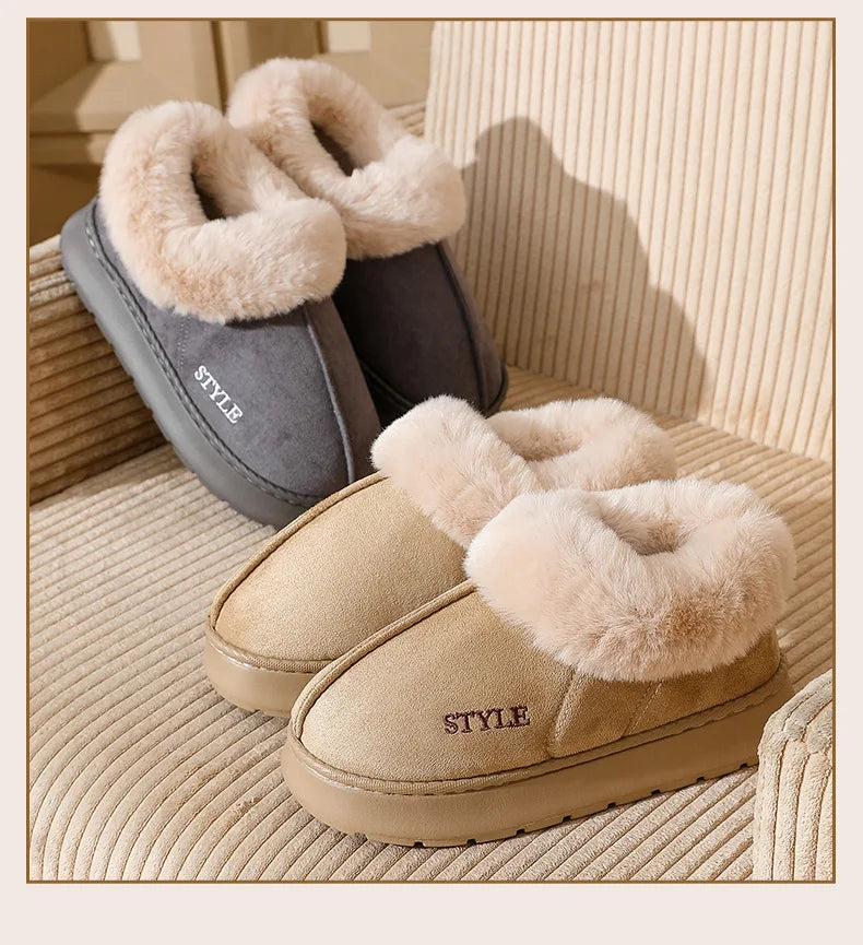 Women's Winter Warm Fuzzy Platform Slippers Suitable As Leisure Indoor and Outdoor Slides Slip On Cosy Fluffy Ladies' Snow Boots