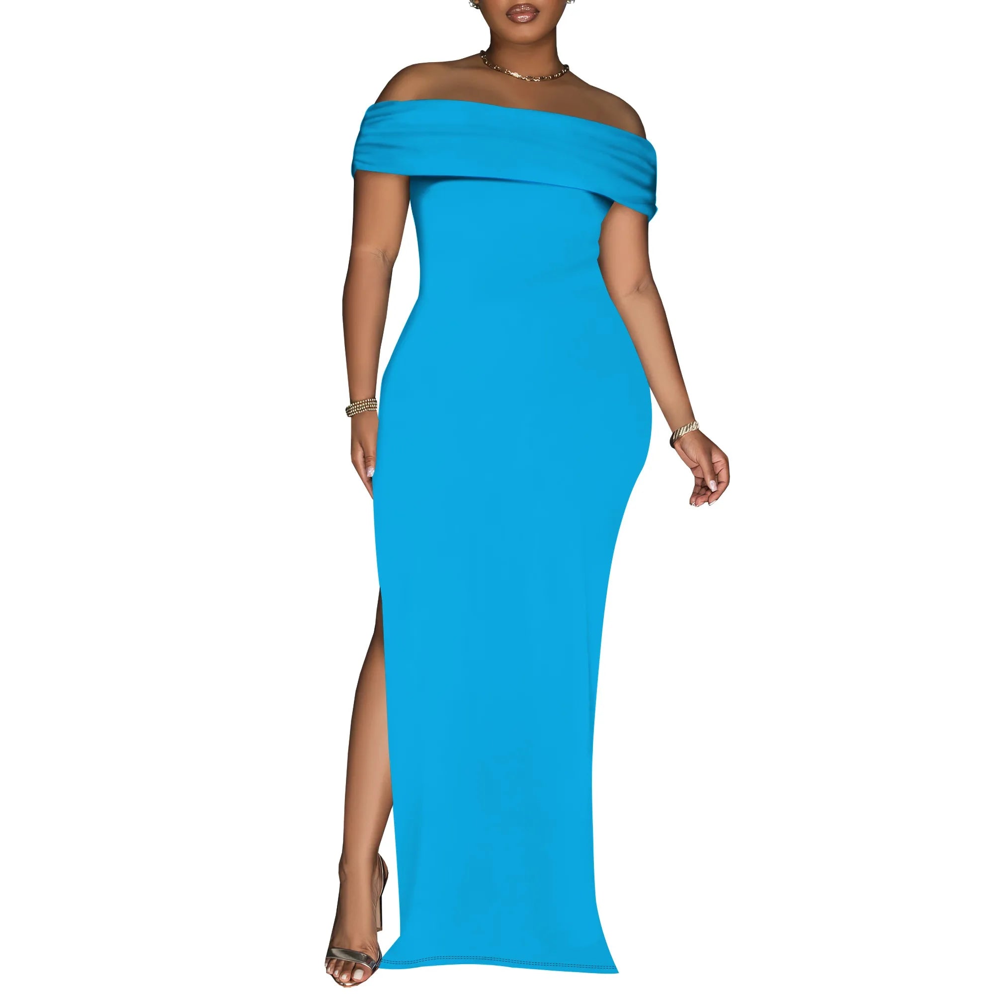 Women's Summer Sexy Bodycon Maxi Tube Dress Strapless Side Slit Long Going Out Casual Elegant Cocktail Party Dresses