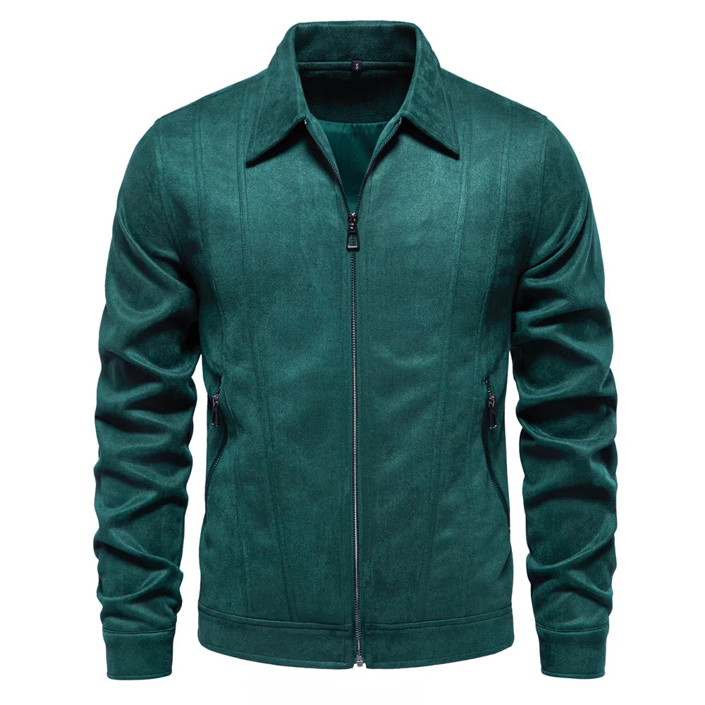 Men's Brown Suede Turn Down Collar Jacket Casual Business Faux Leather Trucker Jackets Coat For Men