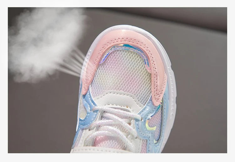 Girls' Casual Shoes Frozen Princess Elsa Sneakers Mesh Leather White Breathable Sole Children's Sport Shoes Size 26-37