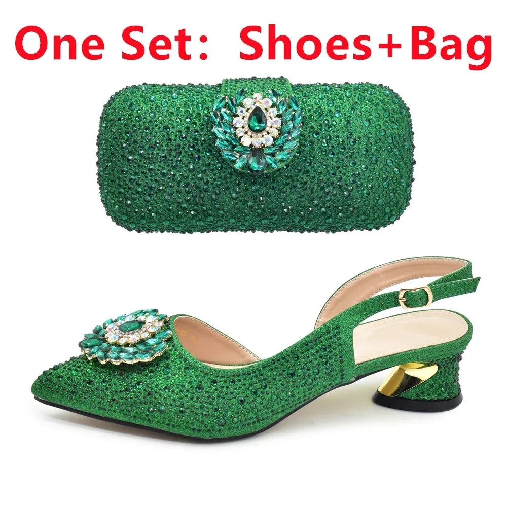New Fashion Shoes Matching Bag Set Decorated with Crystal Ladies Wedding Party Women High Heel Pumps Luxury Rhiinestone Shoes