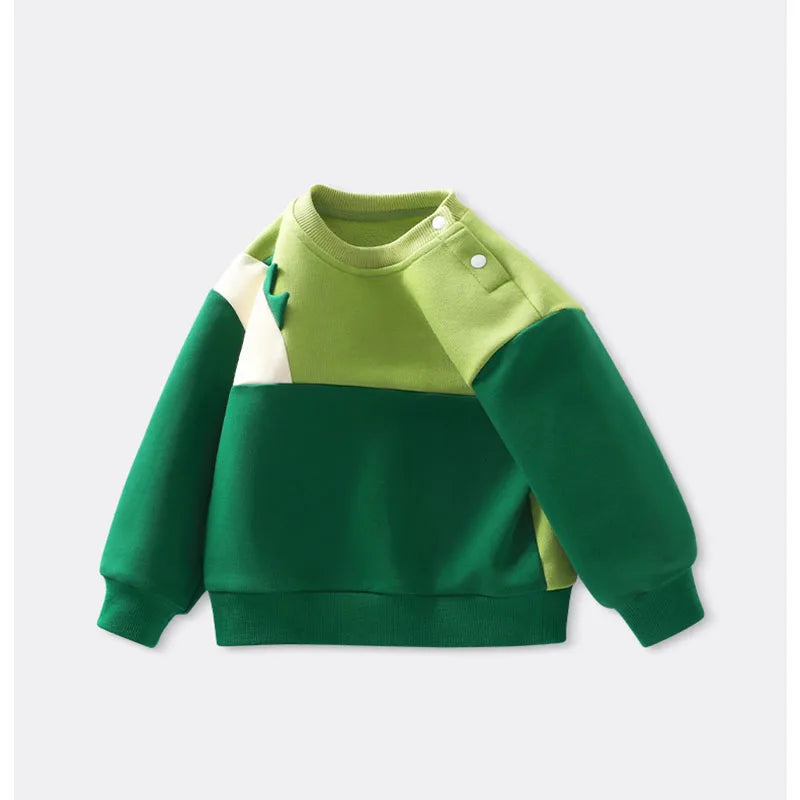 New Spring Kids Green Hoodie Children Cartoon Dinosaur Sweatshirt Girls Tops Boys Colour Block Outwear 12M-6T Unisex