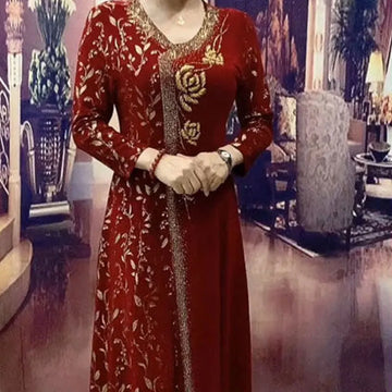 Elegante V-halsjurken met print voor woon-werkverkeer Lente Herfst Nieuwe A-lijn Dameskleding Lange mouwen Stijlvolle bloemenruiten Lange jurk