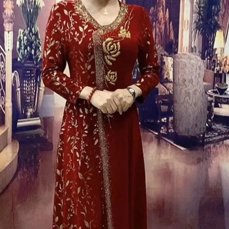 Elegante V-halsjurken met print voor woon-werkverkeer Lente Herfst Nieuwe A-lijn Dameskleding Lange mouwen Stijlvolle bloemenruiten Lange jurk