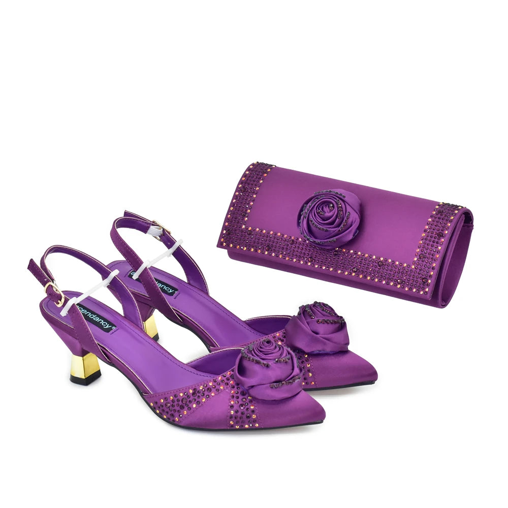2025 Italian Design African Women's High Heels Pointed Toe Sandals Party Wedding Party Shoes and Bags Set for Wedding