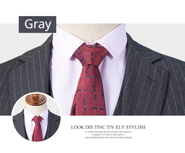 Men's Premium British Striped Suits, Business Formal Dress, Wedding, and Groom, Slim-Fit, Coat Vest & Pants -  Customized Sizes Available