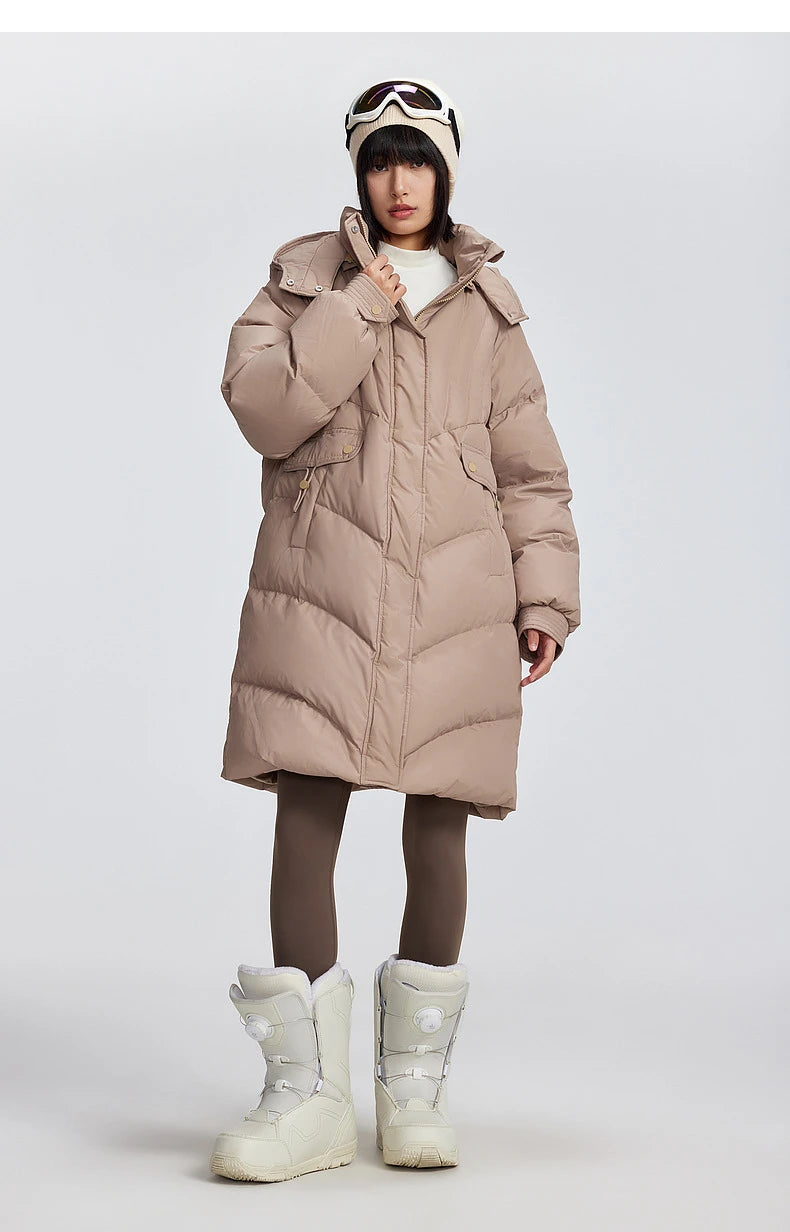 Women's Winter Down Jacket Duck Down Detachable Hood Puffer Coats, Simple Korean Style Mid-Length  Jacket for Ladies