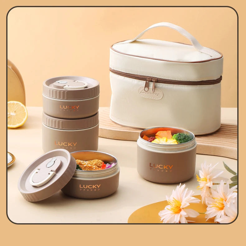 WORTHBUY Bento Lunch Box Set, Portable Keep Warm Lunch Container With Insulated Bag, 18/8 Stainless Steel Thermal Food Container