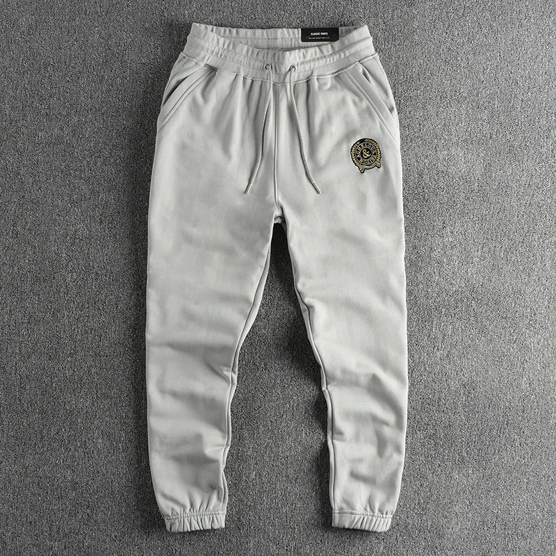 Herfst Amerikaanse Retro Terry Gebreide Borduurwerk Joggingbroek Heren Eenvoudige Elastische Taille Trekkoord Sport Casual Jeugd Losse Broek