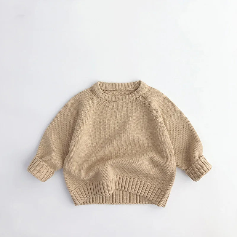 Pure Cotton Solid Kids Sweaters Vintage Boys Pullover Knitwear Toddler Girls Sweater Shirt Outwear For Children 1-6Y Unisex