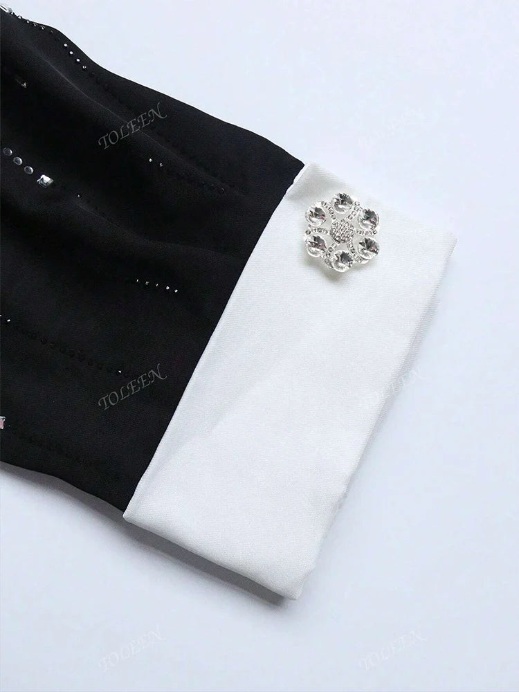 Women's New Plus Size Luxury Elegant Contrast Colour Turndown Collar Long Sleeve Maxi Loose Formal Arabian Party Dress