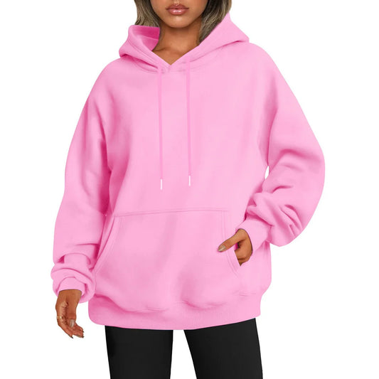Women's Hoodie Autumn Winter Daily Solid Colour Pocket Front Drawstring Long Sleeve Hooded Hoodie