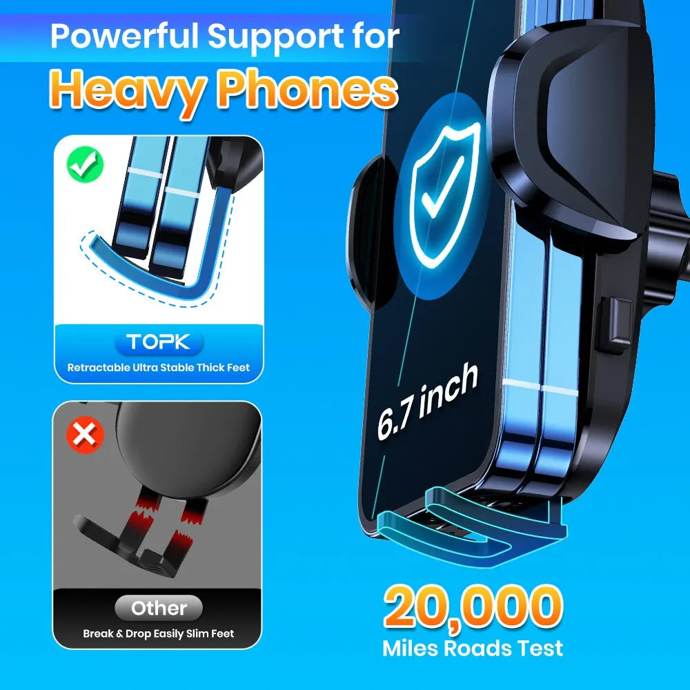 TOPK Car Phone Holder Mount,[Upgraded Support Function] Metal Hook Cell Phone Holder For Car Air Vent Compatible With All Phones