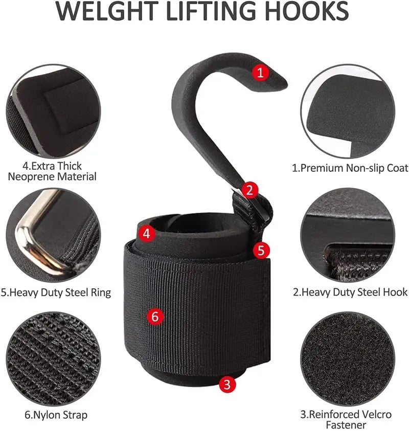 1Pair Weightlifting Hook Grips With Wrist Wraps - Serves As Hand-Bar Wrist Strap, Weight Strap Pull-Ups, And Power Lifting Gloves