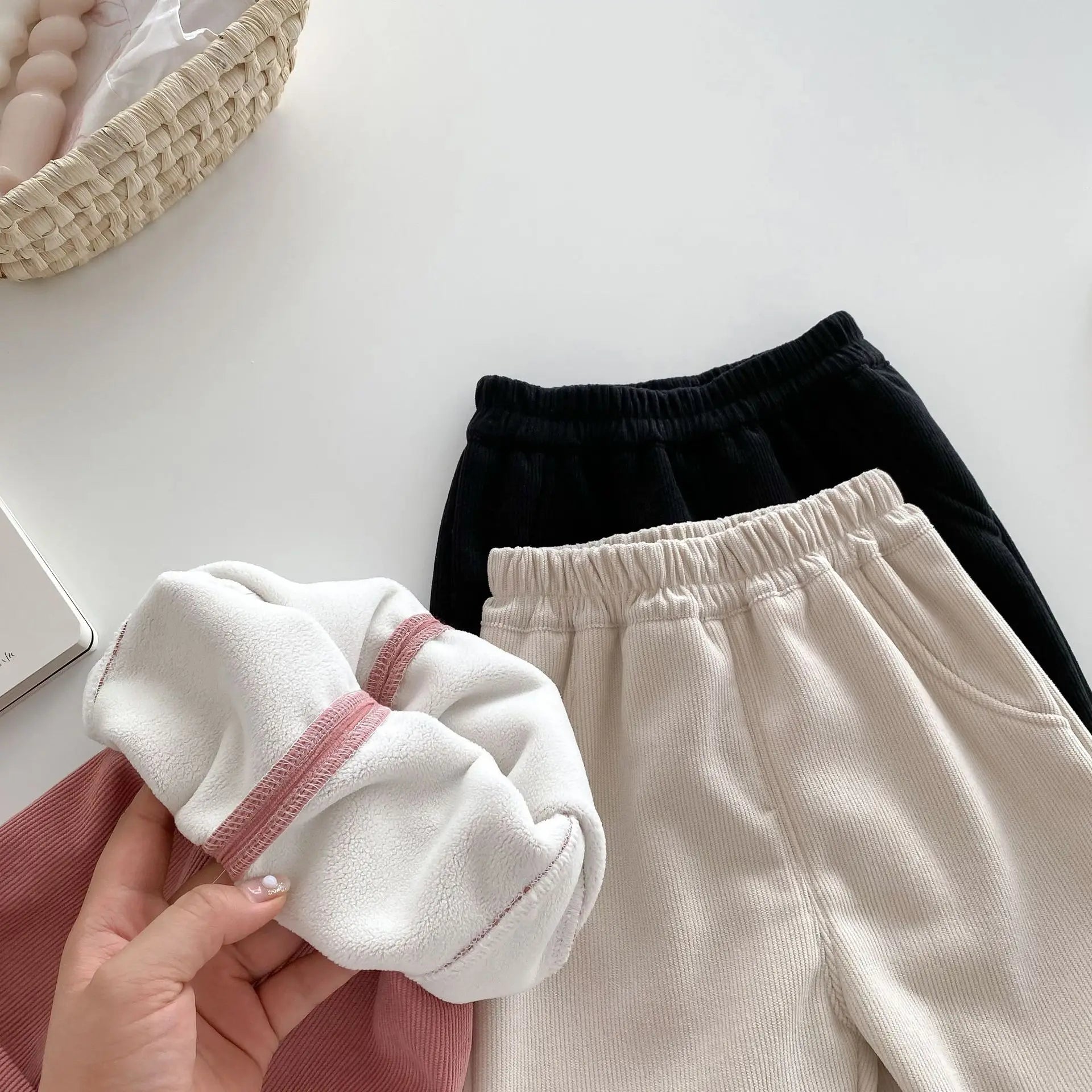 Autumn Kids Baby Pants Thickened Fleece Lining Floral Girls Trousers Warm Fashion Leopard Print Boys Pants Outwear 1-5Y Unisex