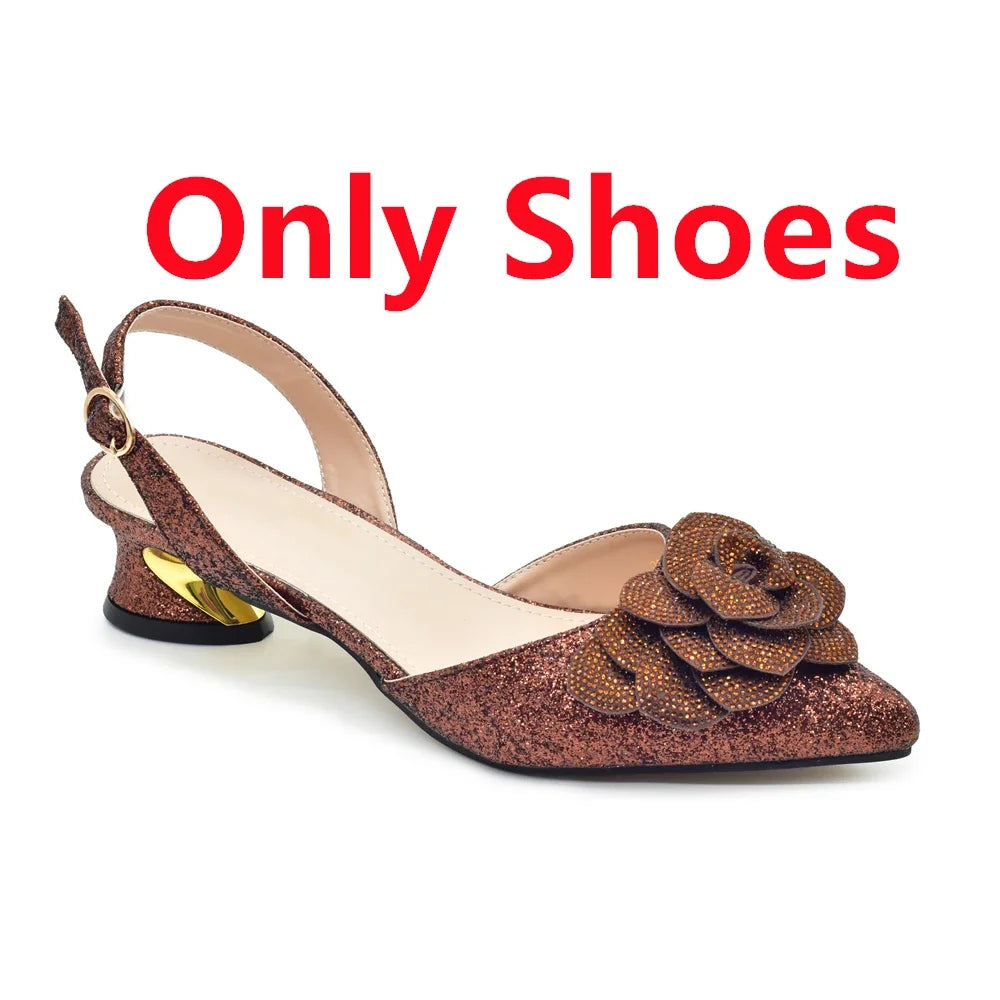 Designers Ladies Luxury Italian Party Shoes and Bag Set for Women Rhinestone-Decorated Suitable for Bride's Wedding