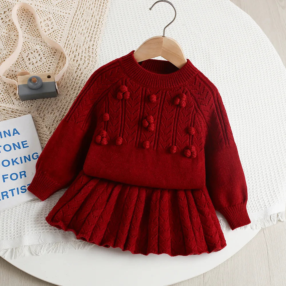 Autumn Children Sweater Set Hollow Knitting Girls Knitwear + Skirt Korean Version Loose Kids Outfit 2PCS 9M-5T Girls