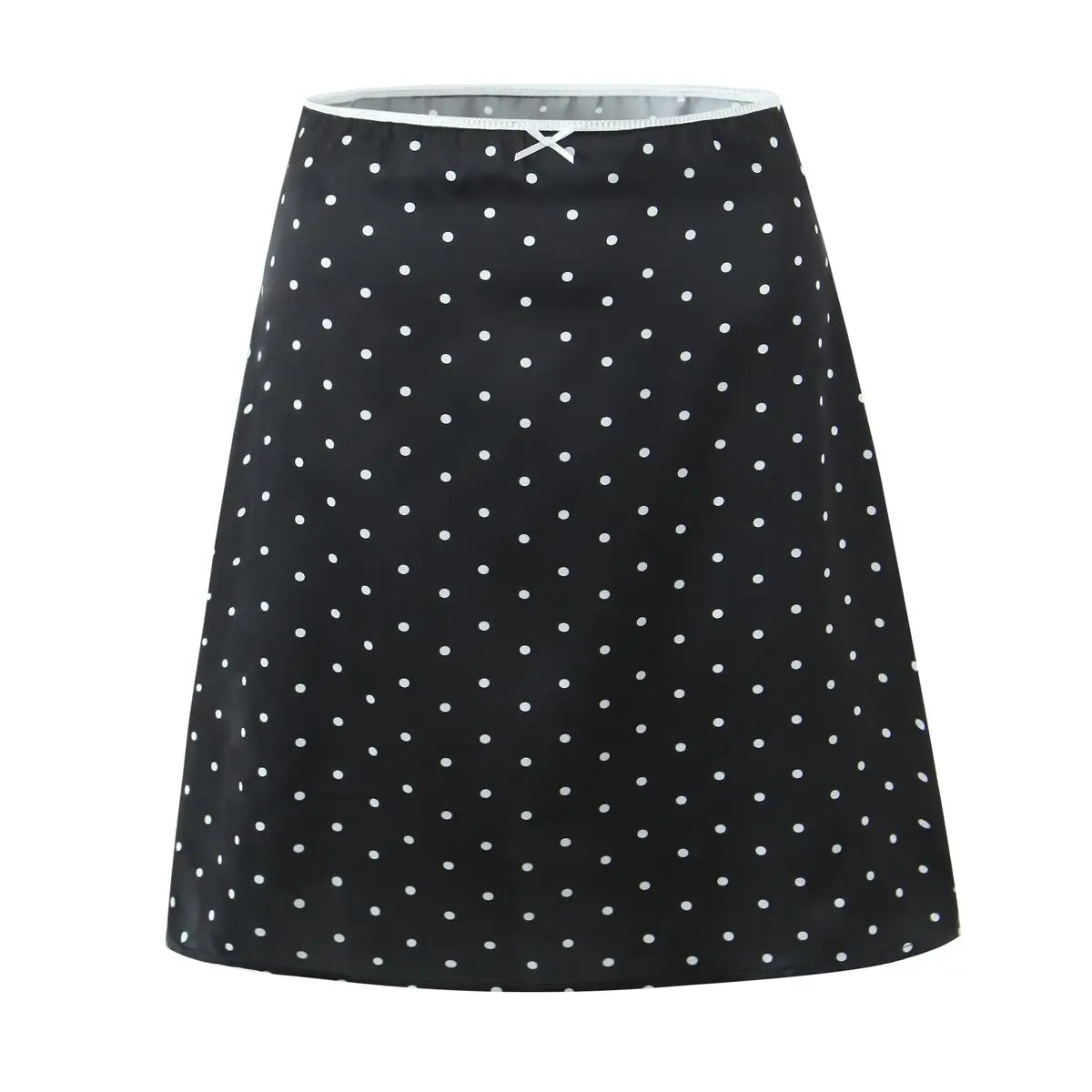 2025 Women Vintage Black White Polka Dot A-line Knee Length Skirt Sexy Low Waist Holiday Summer Skirts