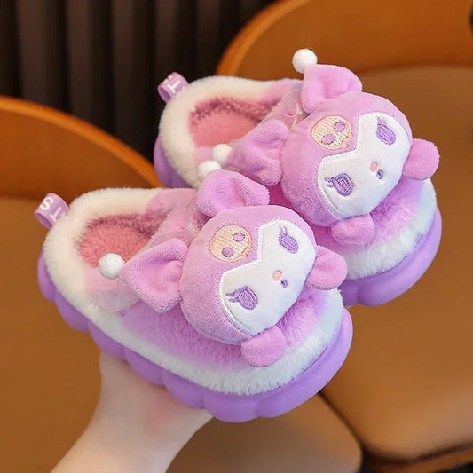 Unisex Teen Kid's Winter Warm Cute Cartoon Indoor Mule Soft Non-Slip Fluffy Children's Slippers Home Cotton Shoes For Boys & Girls Size 24-41