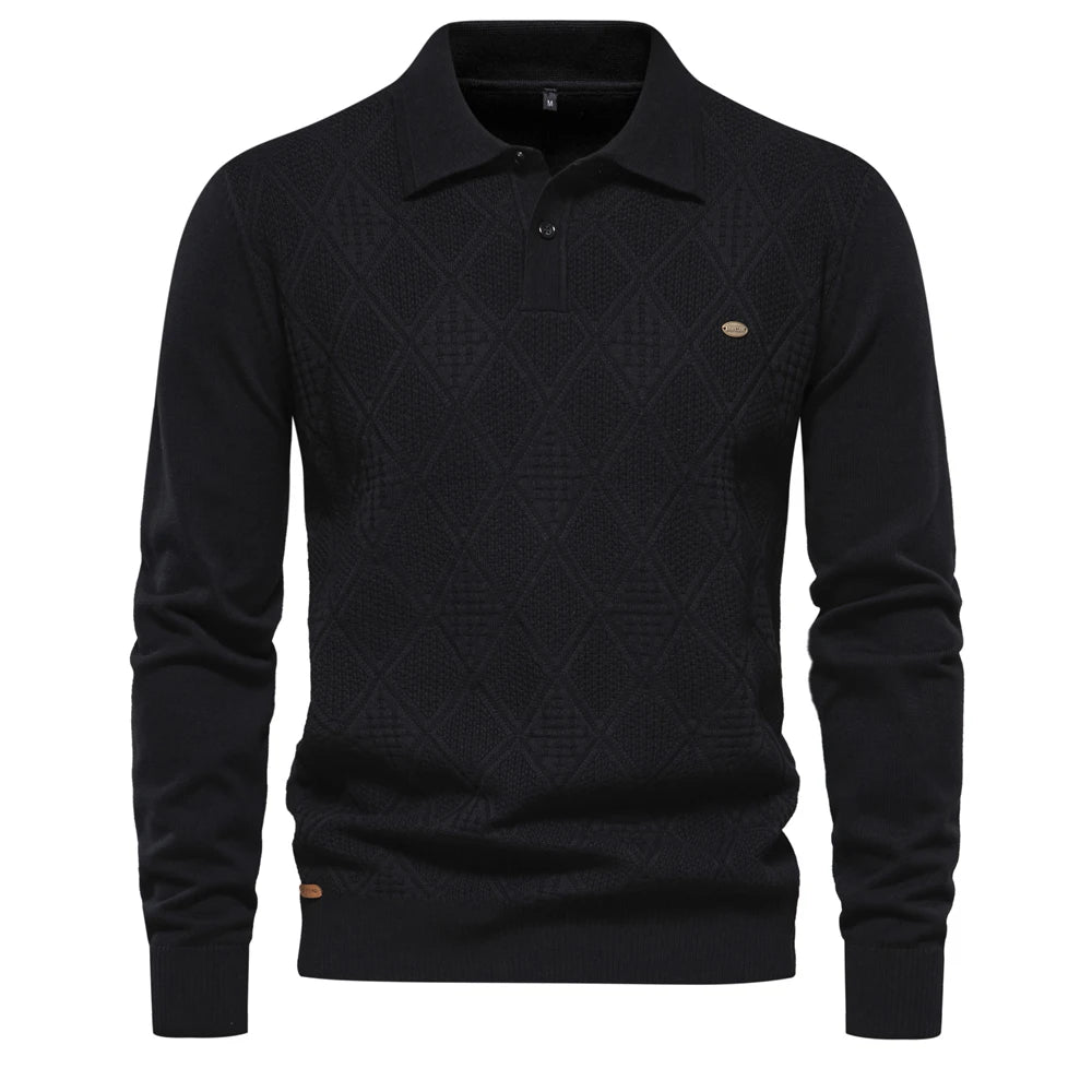 Men's Autumn Cotton Polo Neck Sweaters High Quality Pullover Knitted Sweater England Style Casual Social Pullover For Men