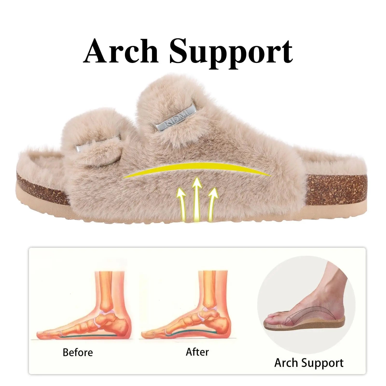 Women's Winter Warm Leisure Slippers Non-Slip Outdoor Slides Cork Insole Cosy Slip-On With Arch Support Suitable As Ladies' Sandals