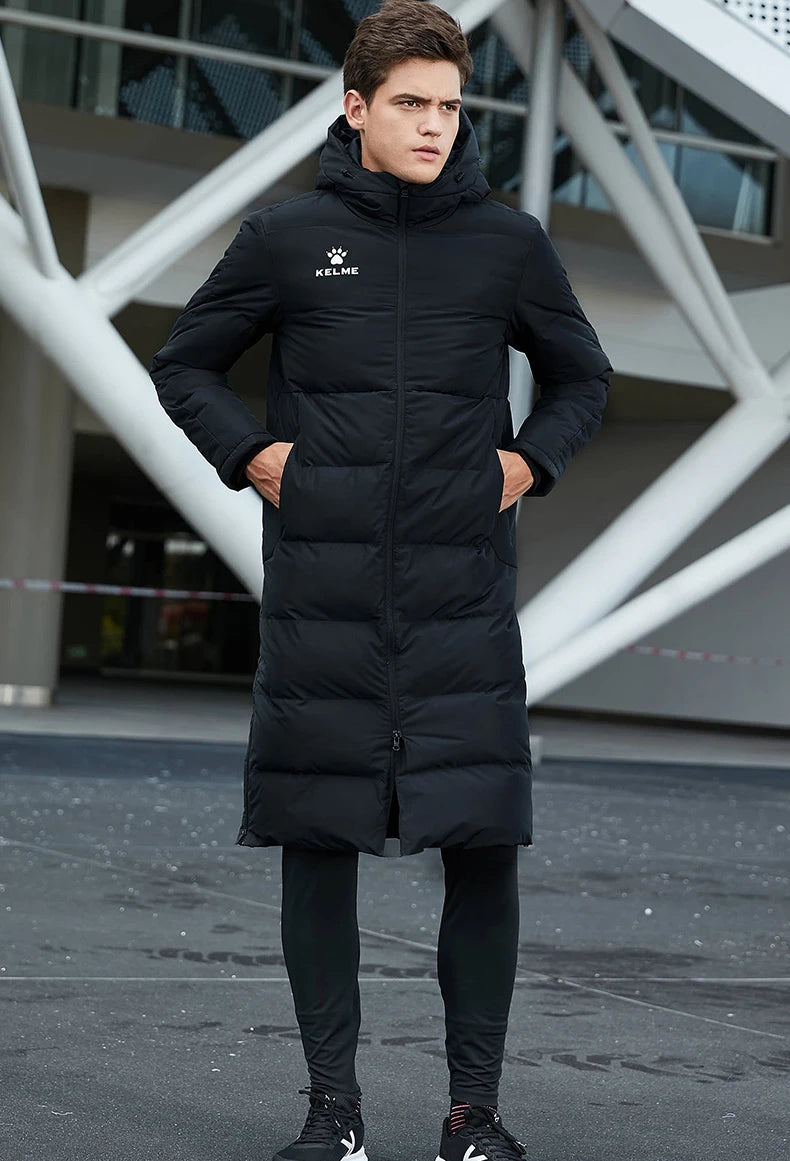 Men's Winter Jacket Long Sports Training Hooded Coat Outwear Warm Silk Cotton Windproof Cotton Clothing