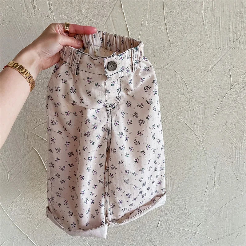 Autumn Kids Pants Floral Girls Boys Trousers Children's Clothes 12M-6T Unisex