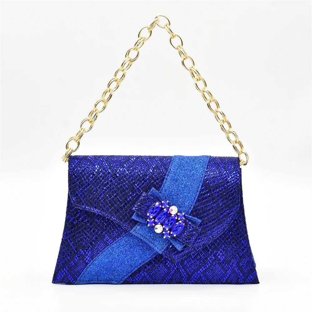 Women's Elegant Medium Heeled African Ladies Shoes and Bags Decorated with Rhinestone for Ladies' Luxury Pumps