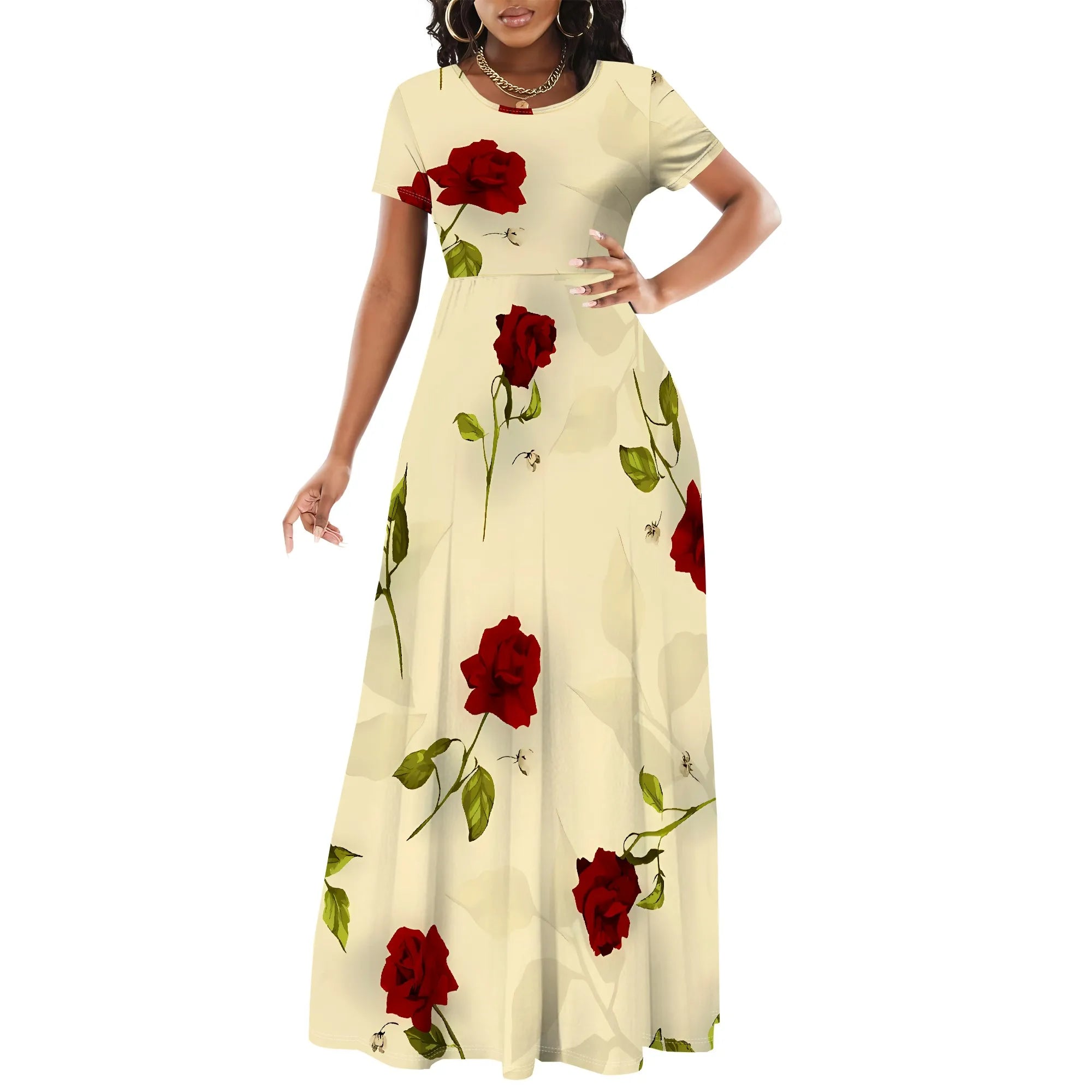 Summer Off Shoulder Floral Print Maxi Dress Elegant Short Sleeve Vacation Outfit