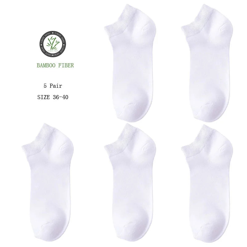 5 Pair Women's Ankle Bamboo Fibre Socks Solid Colour Summer Breathable Casual Short Socks High Quality Woman Boat Socks Set