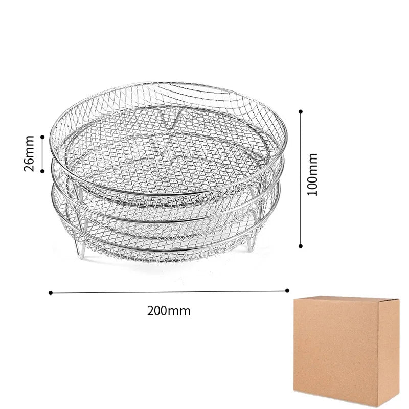Airfryerrek, set van 3, stapelbaar meerlaags roestvrijstalen droogrek, Airfryer-accessoires, stoommandje voor de oven