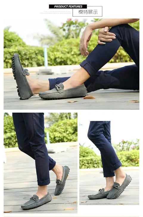New Trend Youth Driving Loafers Red Male Formal Dress Shoes Suede Leather Lazy People Walking Shoes Good Quality Moccasins Shoes