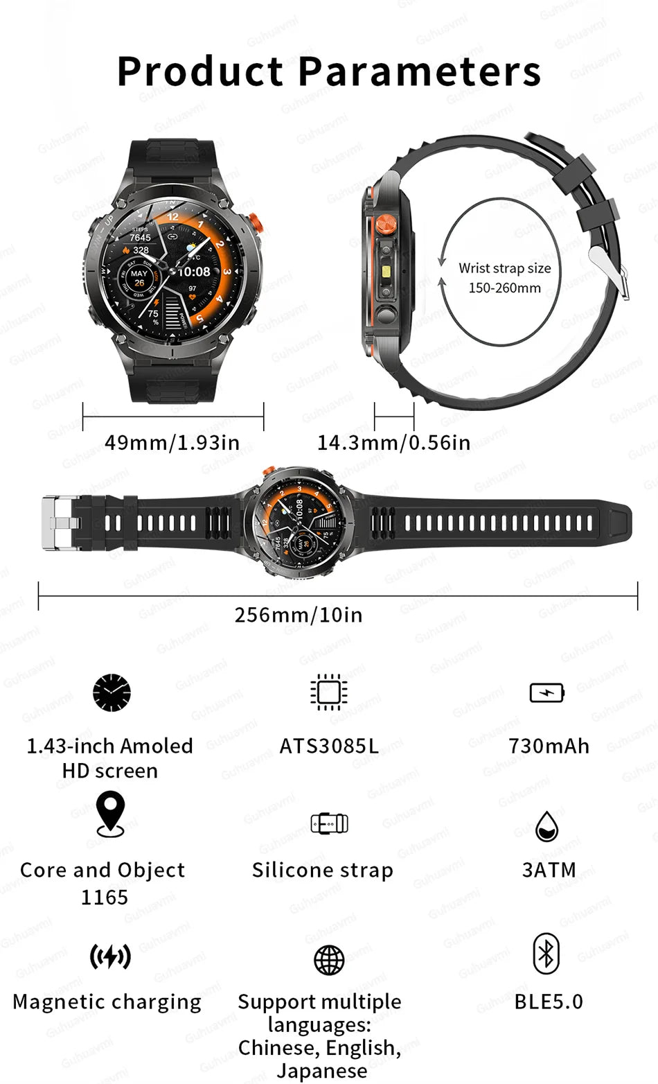 2025 New Rugged Military GPS Smart Watch Built-In GPS Tracker Compass Sports Fitness Tracking Smartwatch - Compatible with HUAWEI & Xiaomi IOS