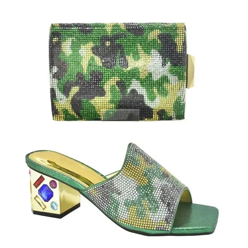 Italian Shoe and Bag Set 2025 Nigerian Women Party Shoes and Bag Set Decorated with Rhinestone Plus Size Shoes Luxury