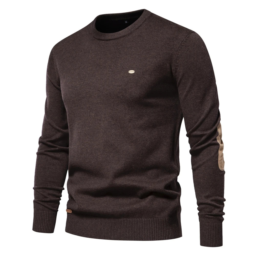 Men's Autumn Cotton Sweater O-Neck Patchwork Sleeve Pullovers Solid Colour Warm Winter Sweaters For Men
