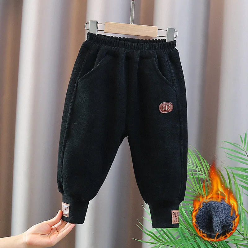 Children's Autumn & Winter Baby Girl Pants Fur Lining Boys Casual Trousers Simple Thick Kid's Pants 0-5Y Unisex
