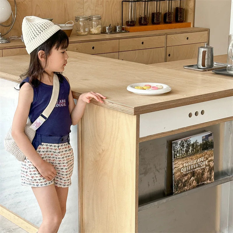 2025 Zomer Nieuwe Baby Meisjes Strik Print Shorts Katoenen Kinderen Losse Shorts Kinderen Veelzijdige Casual Broek Ademende Peuterkleding 4-6Y