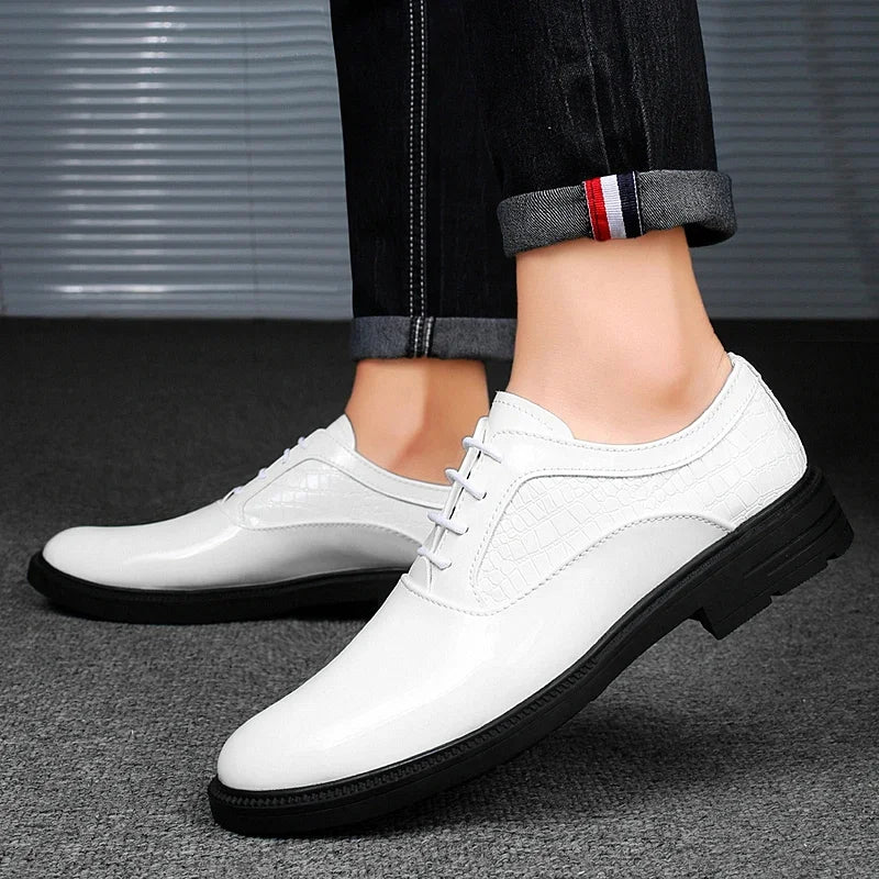 Fashion Mens Formal Dress Shoes Red White Male Business Office Men Oxfords Luxury Brand Wedding Shoes
