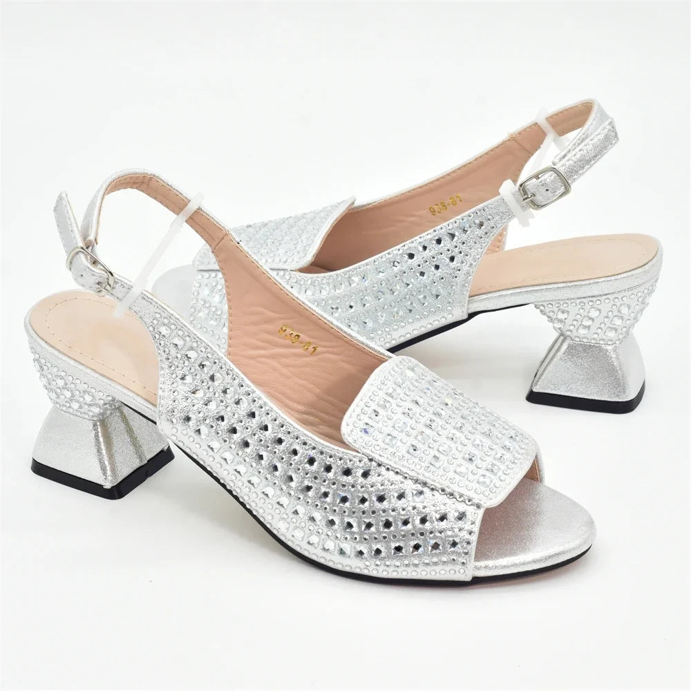 Italian Design Elegant Evening Shoes and Bag Set African Crystal Comfortable Shoes and Bag Commuter Women's Shoes