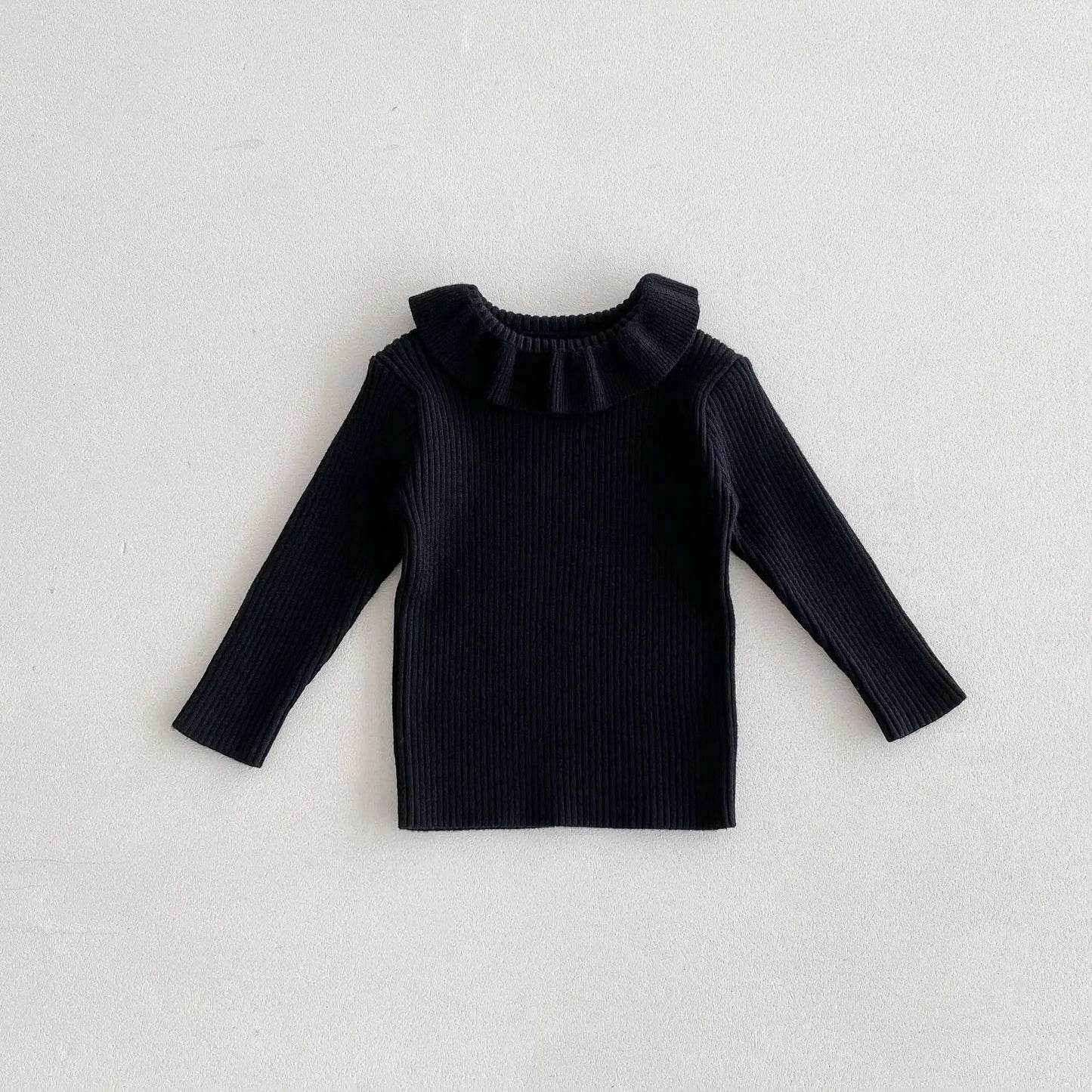 2025 Nieuwe effen trui met onderkant voor meisjes. Kinderkleding met lotusbladkraag en gebreide trui met basistopjes voor meisjes van 1-6 jaar.
