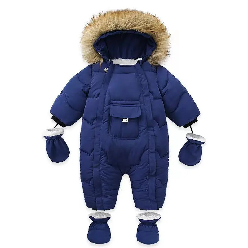 Winter Baby Rompers  Fur Lining Boys Jumpsuits Warm Fleece Padded Toddler Snowsuit Infant Outfit