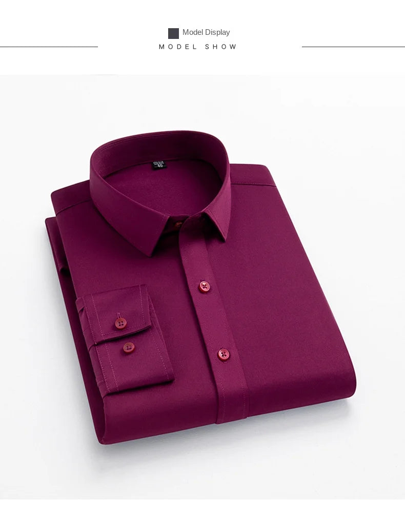Non-iron Solid Office Shirts for Men Latest Anti-wrinkle Comfort Soft Business Without Pocket Smart Causal Purple Slim Fit Blous