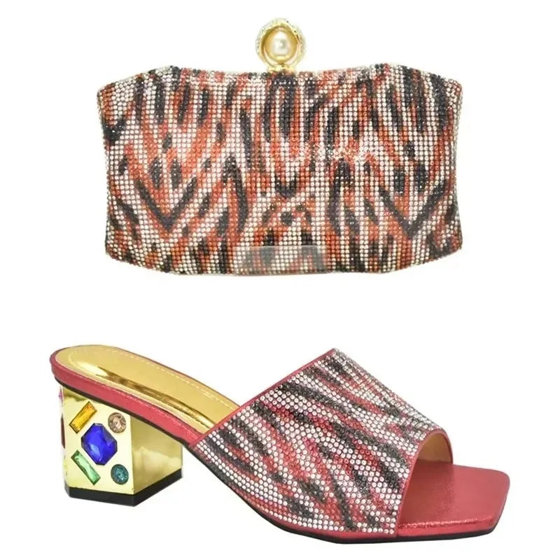 Italian Shoe and Bag Set 2025 Nigerian Women Party Shoes and Bag Set Decorated with Rhinestone Plus Size Shoes Luxury