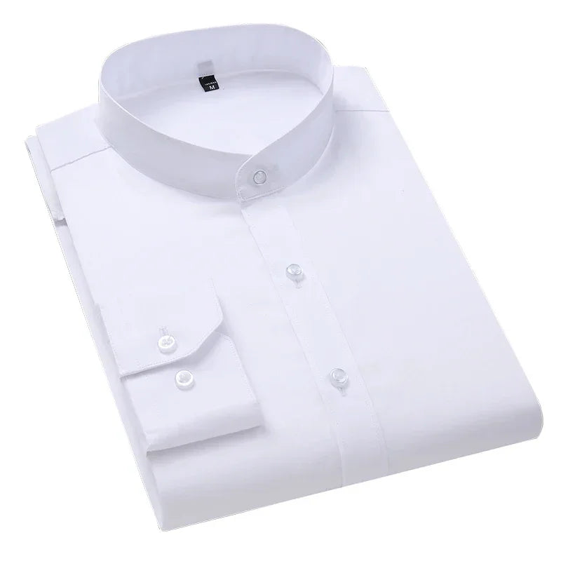 Autumn Long Sleeve Shirt Men's White Shirt Stand Collar Slim Fit Business Work Shirts for Men Plus Size 5XL