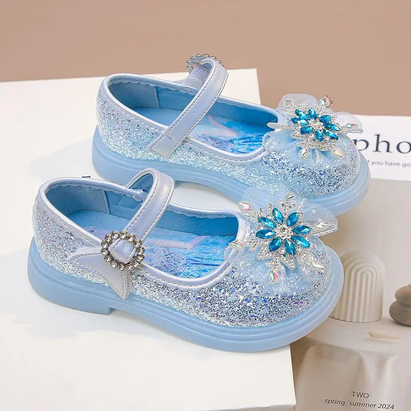 Disney Children High Heel Princess Elsa Party LED Light Shoes Summer Girls Sandals Baby Girls Crystal Blue Pink Shoes 23-34
